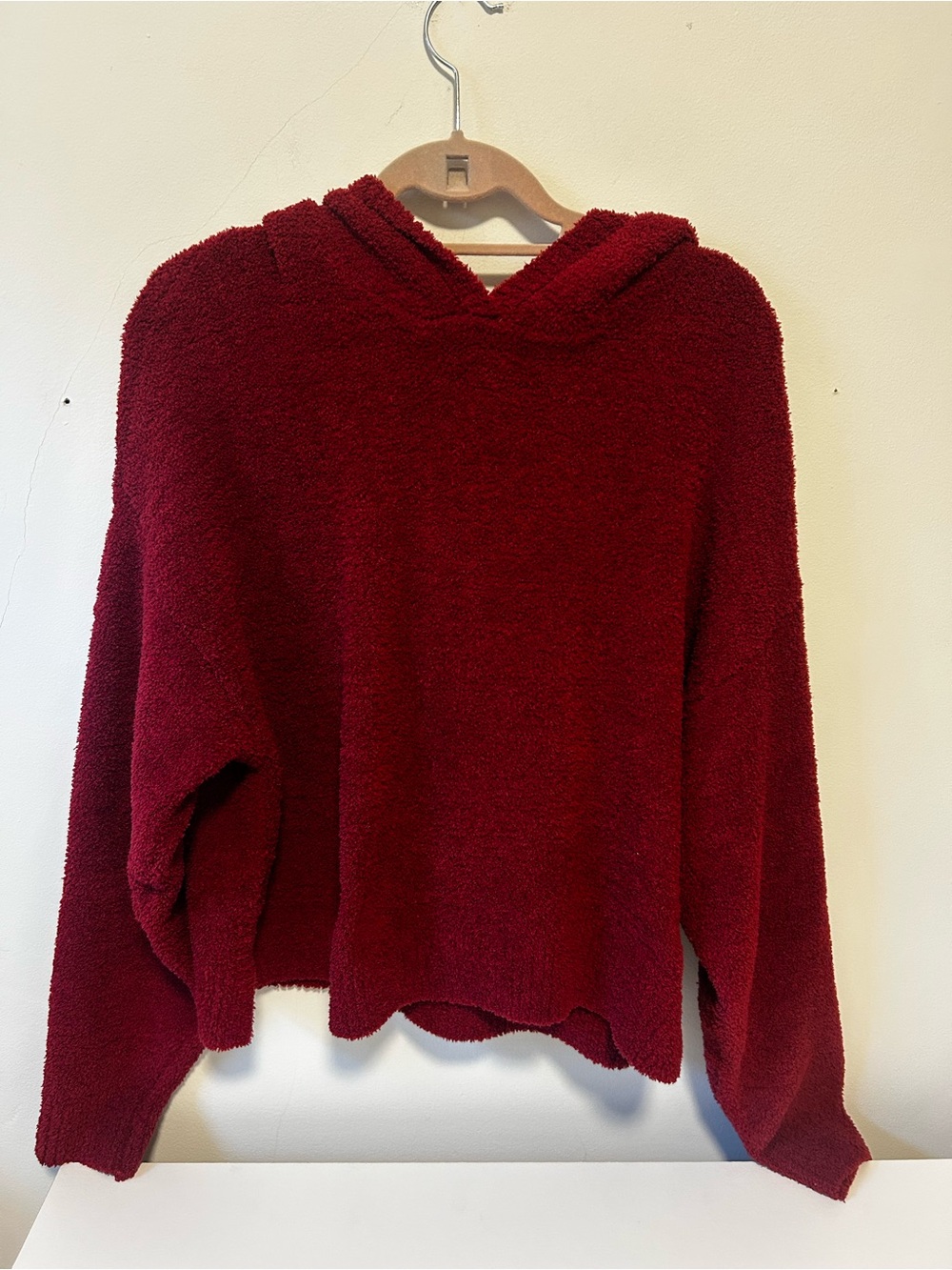 aerie Plush Hooded Sweater in Deep Red
